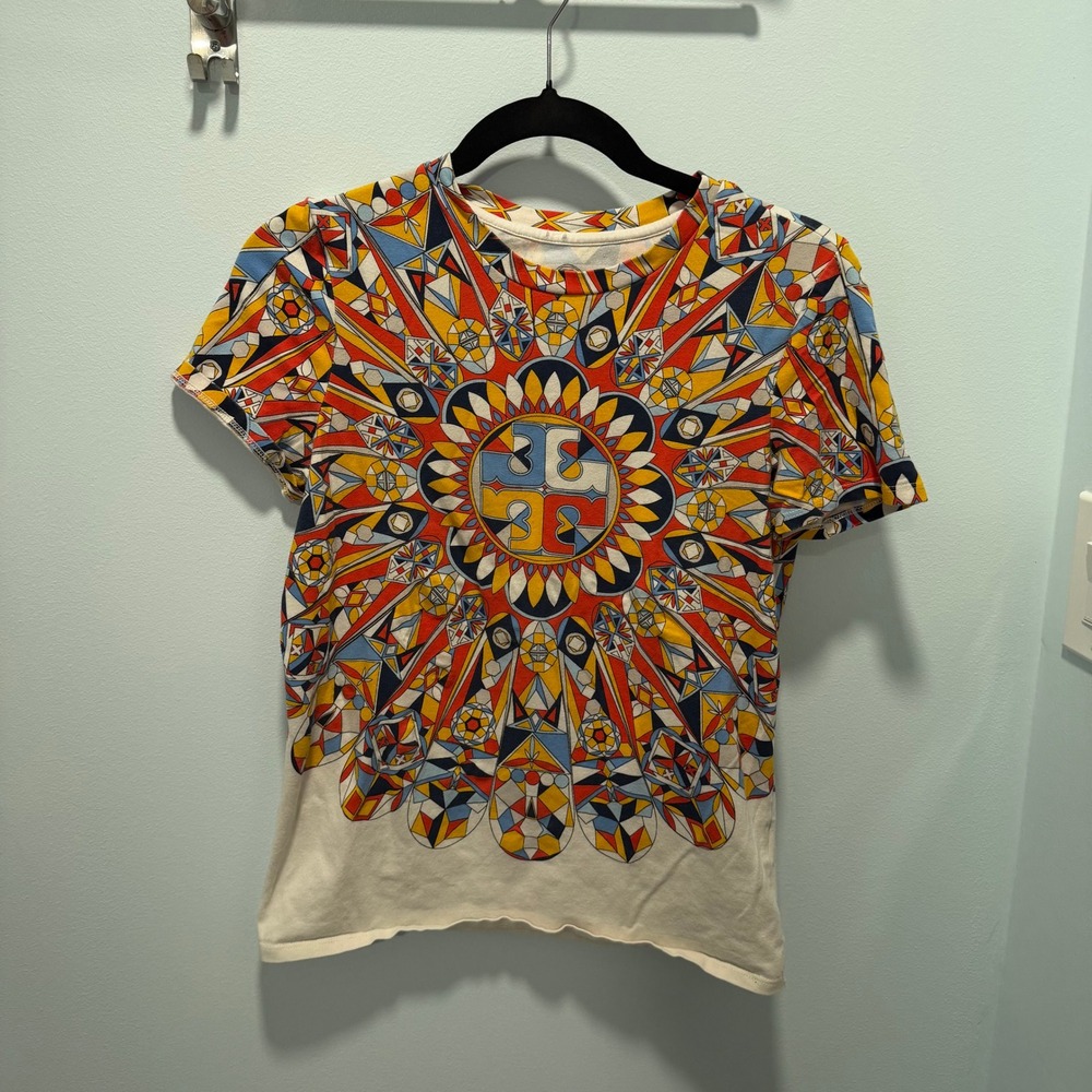 Tory Burch Graphic Tee Multicolor XS Geometric Mandala Casual Designer Shirt